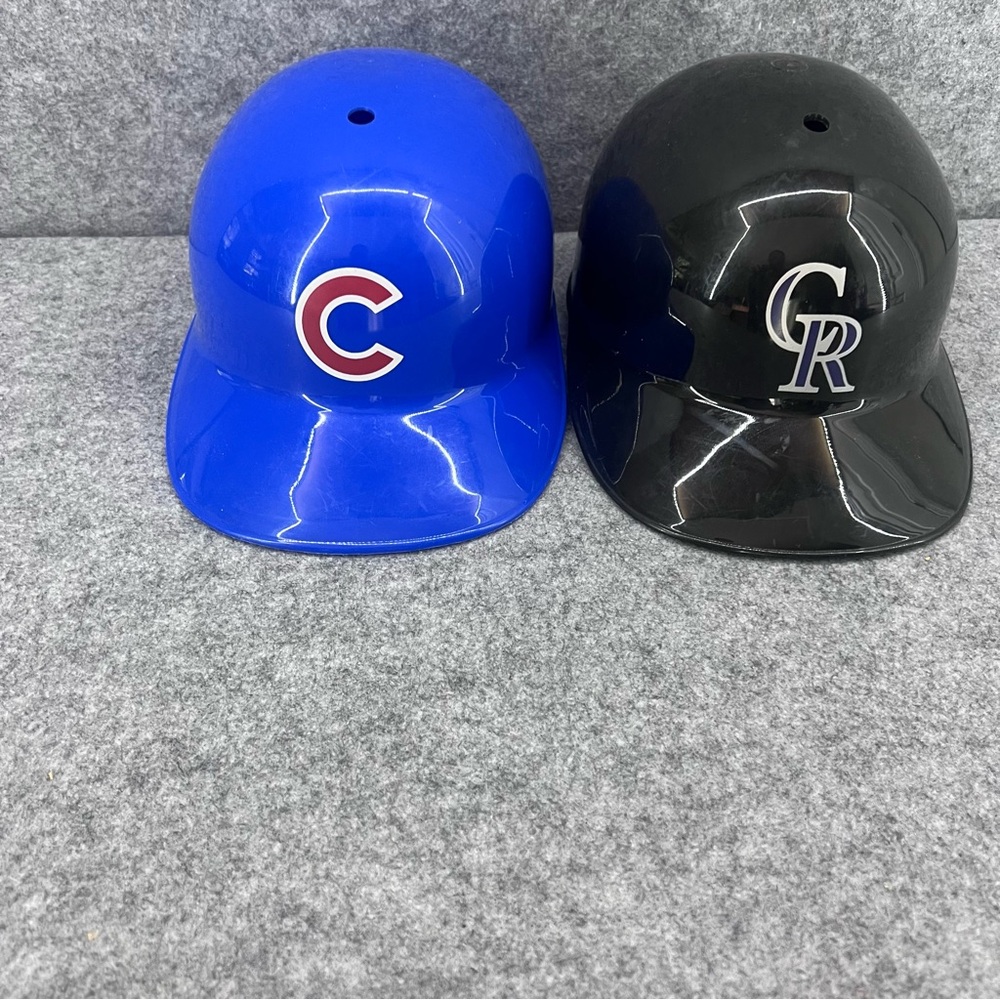 Vintage Plastic Baseball Helmets Chicago Cubs And Colorado Rockies. Made in USA